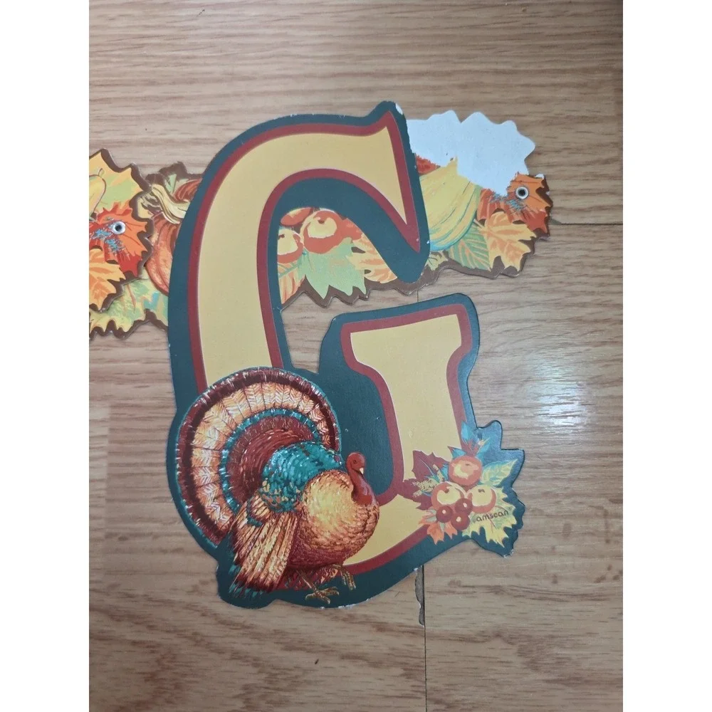 Vtg Happy Thanksgiving Banner Sign Die Cut Cardboard Hanging 7 